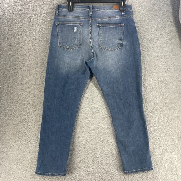 Judy Blue Jeans Womens Plus 1XL 38 x 27 Blue Distressed Boyfriend Denim Wisker - Picture 6 of 13